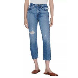 NWTD FRAME Size 29 Le Original High Rise Cropped Straight Leg Jeans Bluejay Rips